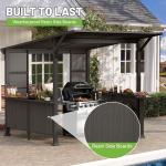 9X10FT Hardtop Grill Gazebo, Lean To Outdoor BBQ Gazebo With Storage Shelves And Expansion Platform, Galvanized Steel Permanent Hard Top Grill Canopy For Patio Backyard Lawn Garden -Brown