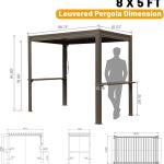 8x5 FT Grill Louvered Pergola For Outdoor Grill, Hardtop Grill Pergola With Built-in Gutter & Adjustable Rainproof Roof, Metal Shelter Gazebo For Patio  Deck -Brown
