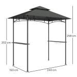 8' X 5' Grill Gazebo, Double Tiered BBQ Gazebo Shelter Canopy With LED Lights, 2 Side Shelves, Hooks, Dark Grey