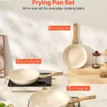 Frying Pan Skillet, Aluminum Egg Fry Pans, 3 Pcs (200, 240, 280 Mm), Nonsitck Ceramic Heavy-Duty Skillets With Heat-Resistant Handle, Chef's Kitchen Cookware For Gas, Electric, Induction, Beige