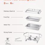 Chafing Dish Buffet Set, 8 Qt 2 Pack, Stainless Steel Chafer With 2 Full Size Pans, Rectangle Catering Warmer Server With Lid Water Pan Stand Fuel Holder, For Weddings Parties Banquets, Silver