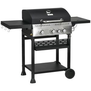 Four-Burner Steel Gas Grill, With Thermometer - Black