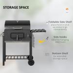 Charcoal BBQ Grill and Smoker Combo Outdoor Portable Trolley Camping Picnic Backyard with Side Shelf, Black