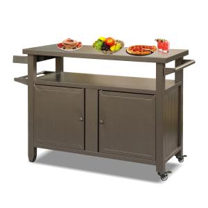 Grill Carts Outdoor Storage Cabinet With Wheels, Metal Outdoor Grill Table Kitchen Dining Table Cooking Prep BBQ Table For Patio, Kitchen Island, Home Party, Bar  Brown