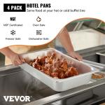 VEVOR 4 Pack Steam Table Pans 20.9 X 12.8 X 3.9 Inch Deep Steam Table Pan Full Size 13L Deep Food Container Stainless Steel Oven Tray Hotel Pans Anti-Jam Steam Table Food Pan