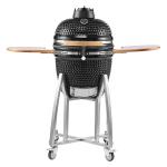 Charcoal Smoker And Grill, 18" Kamado Charcoal BBQ Smoker, Movable Ceramic Barbecue Grill With 4 Wheels (2 Lockable), Built-in Thermometer, Air Vents & Side Shelf For Outdoor Patio Yard Cooking